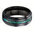 Men's 8mm Tungsten Beveled Edges Black Emerald Opal Siderite Wedding Band